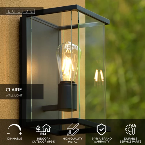 Lucide CLAIRE - Wall light Indoor/Outdoor - 1xE27 - IP54 - Anthracite - USP